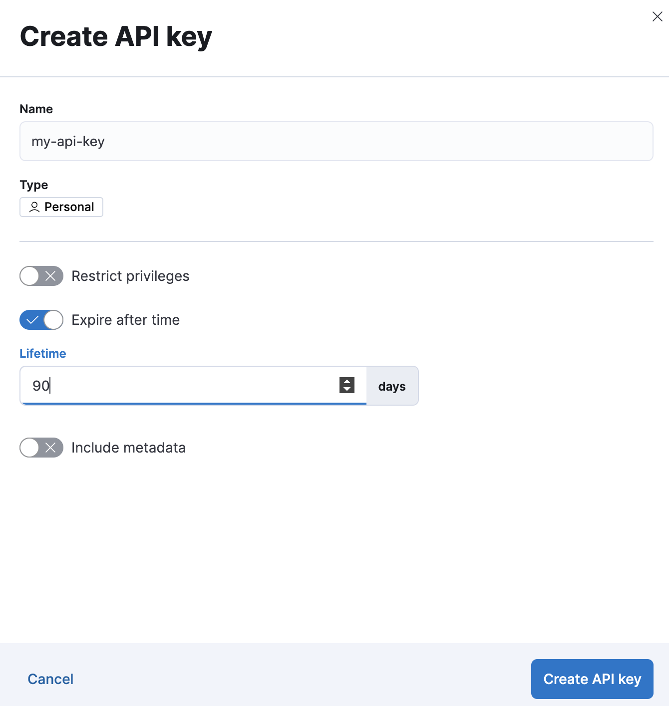 "Create API key UI"