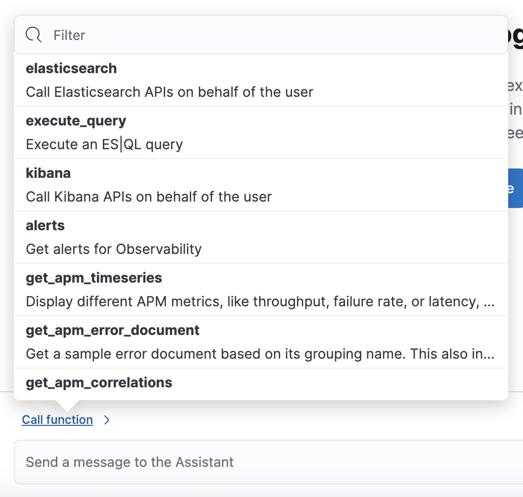 Observability AI assistant chat functions